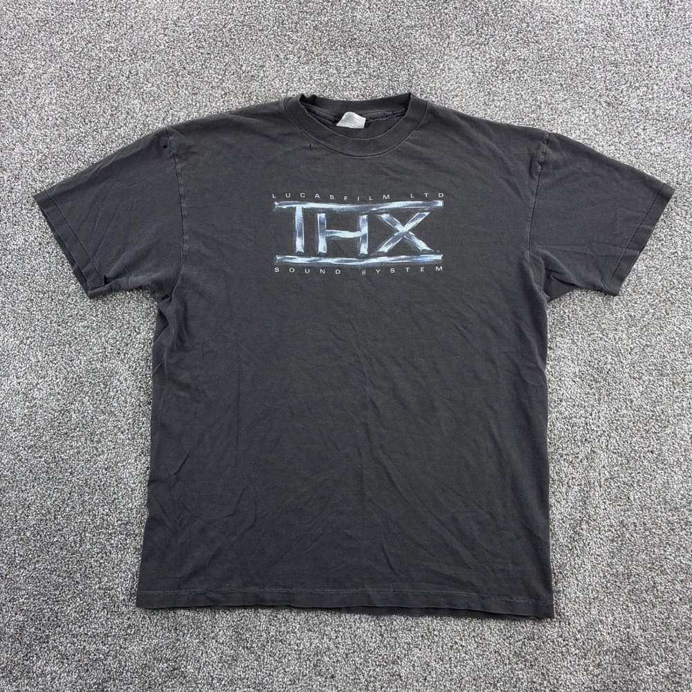 Vintage THX Shirt Mens XL Black Cotton Lucasfilm Sound Cinemark Promo 90s